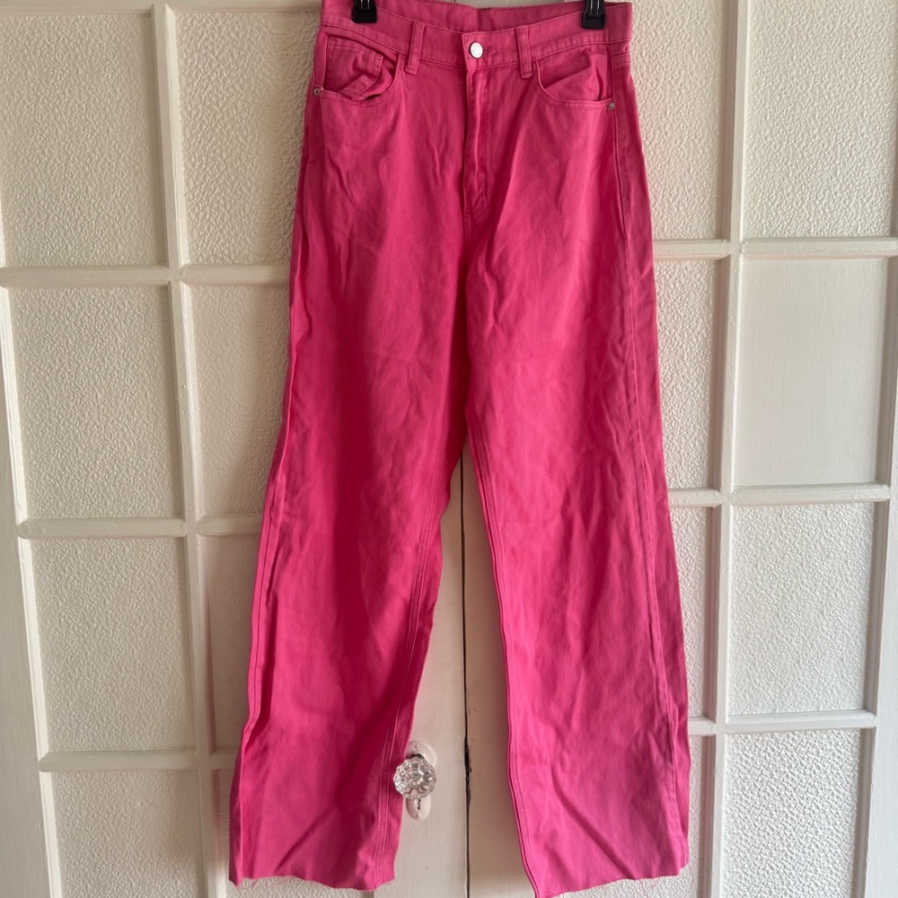 SHEIN Bright hot/neon Pink Wide Leg Jeans